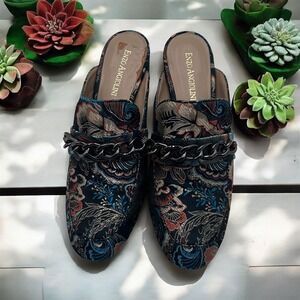 Enzo Angiolini Women's Mules Loafers Floral Paisley Print Chain Accent Sz 6.5M
